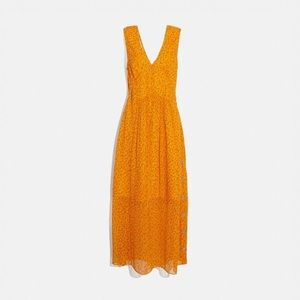 Coach Collection Print Golden Midi Silk Dress Size 4